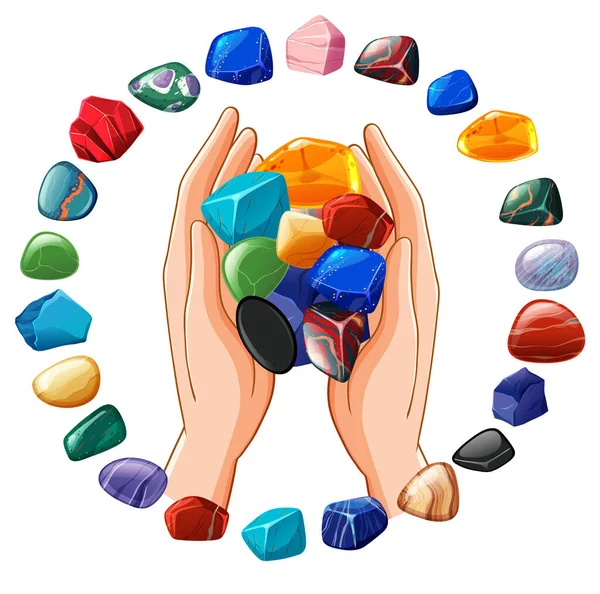 Healing Crystals Human Hands Illustration — Stock Vector