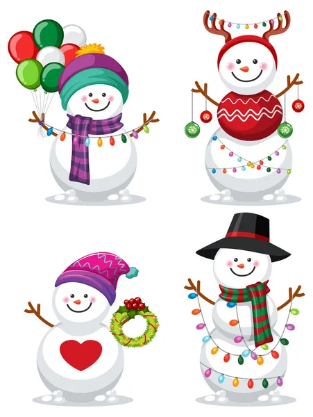 Set Dibujos Animados Muñeco Nieve Navidad Ilustración — Archivo Imágenes Vectoriales