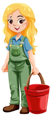 Kova resimli sevimli bahçıvan çizgi film karakteri