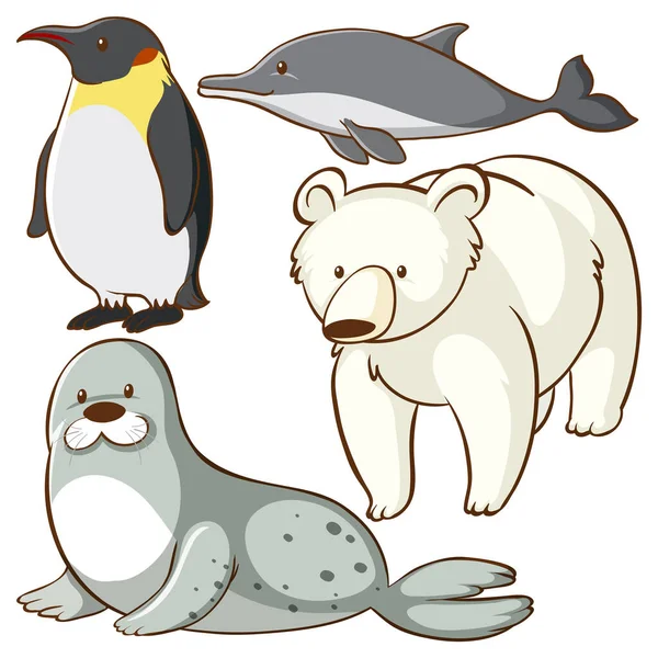 Set Van Eenvoudige Dieren Cartoon Karakter Illustratie — Stockvector