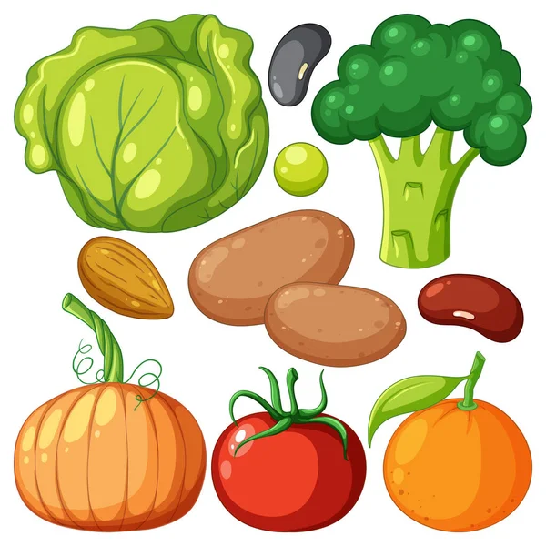 Conjunto Mezcla Frutas Verduras Ilustración — Vector de stock
