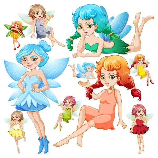 Set Fantasy Enchanted Cartoon Characters Illustration — Stock Vector