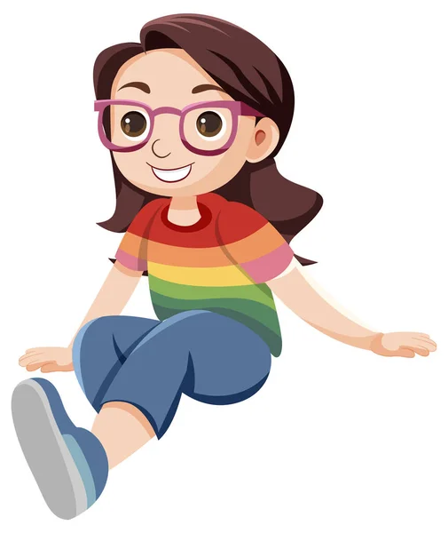 Gelukkig Meisje Regenboog Shirt Cartoon Illustratie — Stockvector