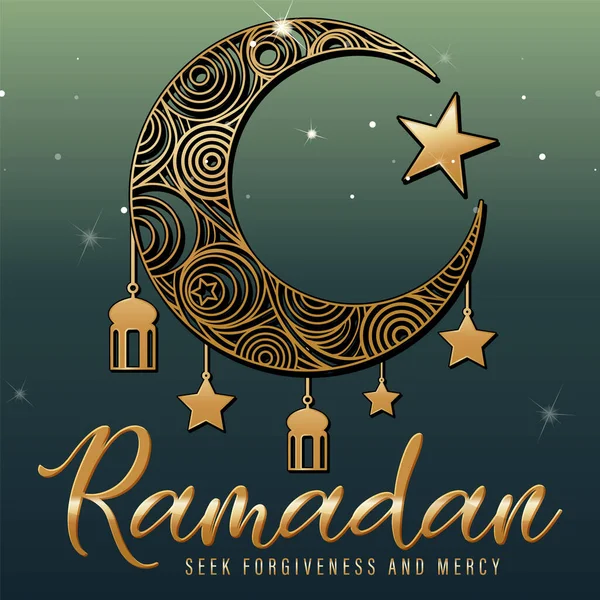 Ramadan Kareem Banner Ilustrací Měsíce Hvězd — Stockový vektor