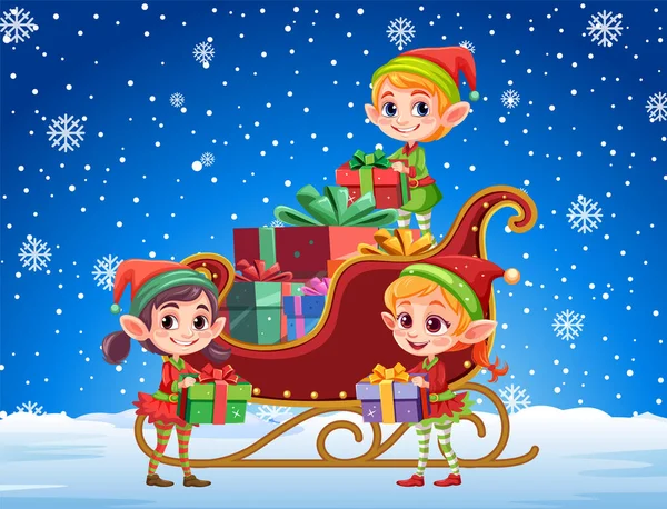Vánoční Dívka Dodání Vánoční Dárky Chladné Zimní Ilustrace — Stockový vektor