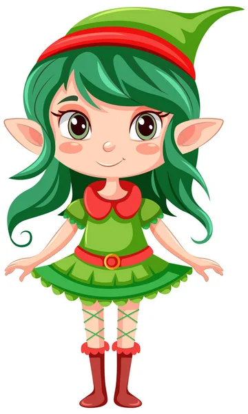 Elf Dziewczyna Kreskówka Boże Narodzenie Postać Ilustracja — Wektor stockowy