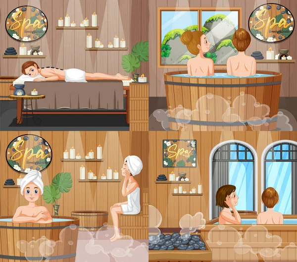 Spa Und Sauna Self Care Elemente Kollektion Illustration — Stockvektor