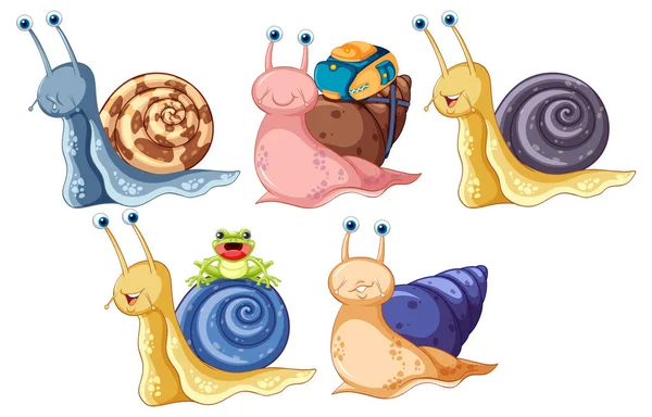 Set Snail Cartoon Character Illustration — Stock Vector