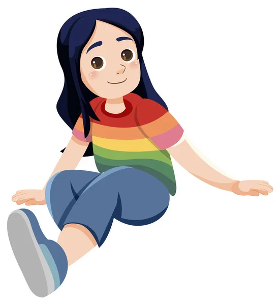 Dívka Rainbow Shirt Cartoon Vector Ilustrace — Stockový vektor