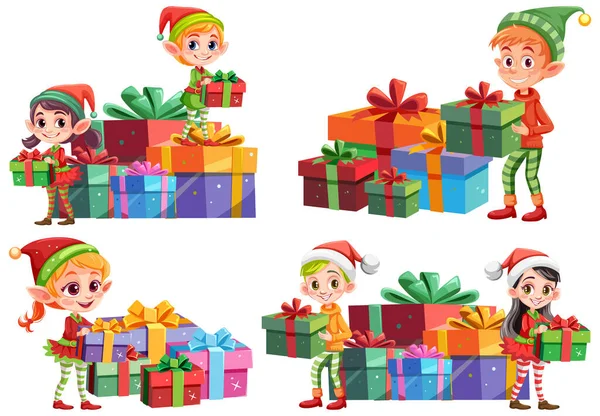 Χριστουγεννιάτικο Χαρακτήρα Giveaway Χριστούγεννα Εικονογράφηση Δώρο — Διανυσματικό Αρχείο