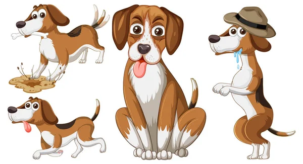Σύνολο Χαριτωμένο Σκυλί Εικονογράφηση Κινουμένων Σχεδίων — Διανυσματικό Αρχείο