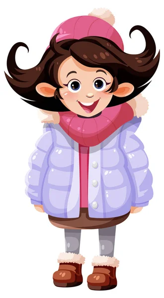 Bonito Personagem Desenho Animado Menina Vestindo Pano Inverno Ilustração —  Vetores de Stock