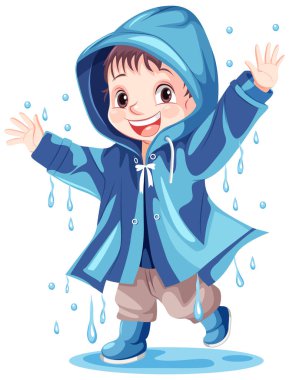 Yağmurluk giyen mutlu çocuk.