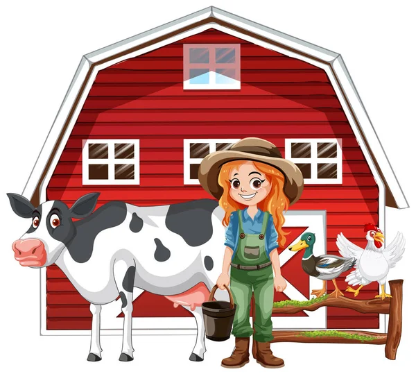 Mignon Agriculteur Illustration Personnage Dessin Animé — Image vectorielle