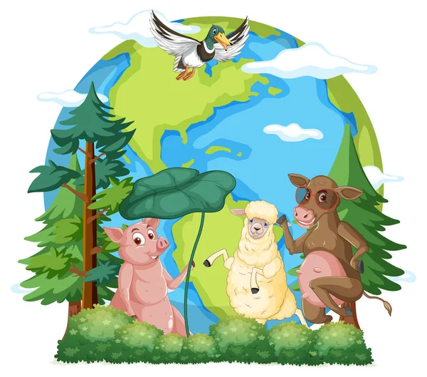 Animals Planet Earth Illustration — Stockvektor