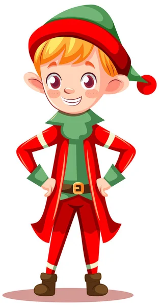 Rozkošný Vánoční Kreslený Elf Charakter Ilustrace — Stockový vektor