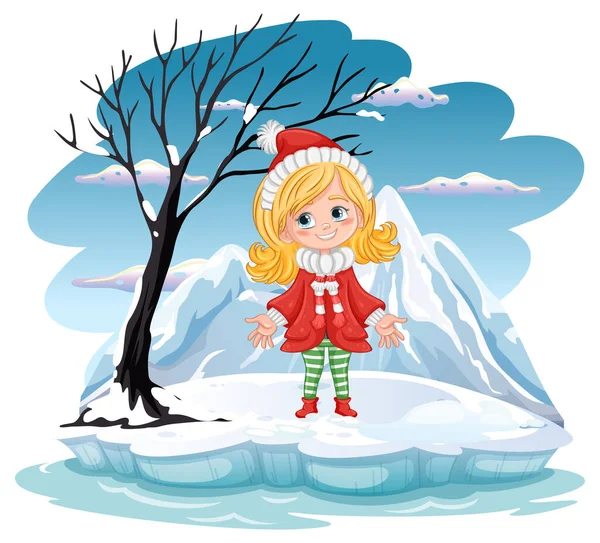 Snijd Meisje Koude Outdoor Winter Scene Illustratie — Stockvector