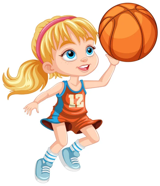 Carino Basket Giocatore Cartone Animato Personaggio Illustrazione — Vettoriale Stock