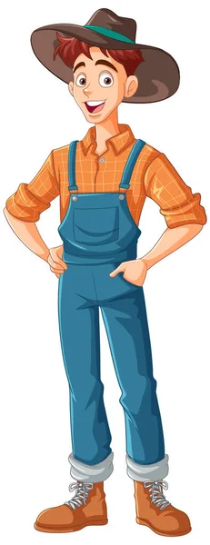 Giovane Agricoltore Uomo Cartone Animato Personaggio Illustrazione — Vettoriale Stock