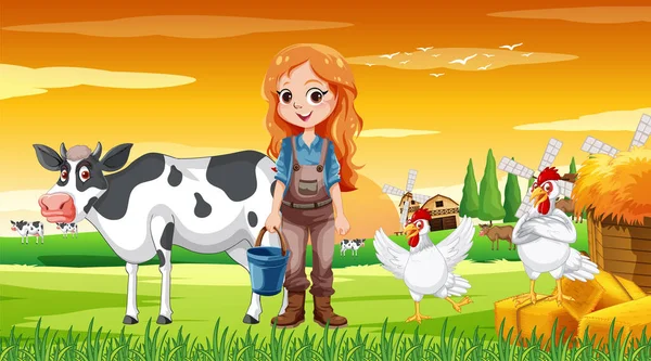 Bonito Agricultor Desenho Animado Personagem Rural Fazenda Terra Ilustração — Vetor de Stock
