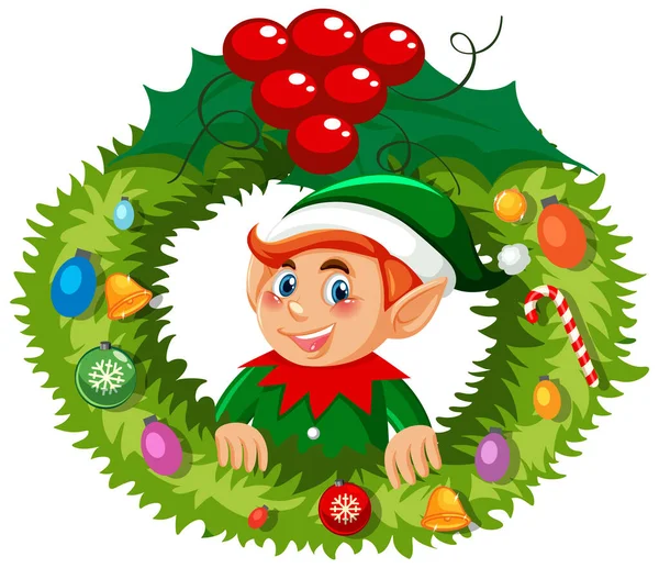 Çizgi Film Tarzında Elf Noel Çelengi — Stok Vektör