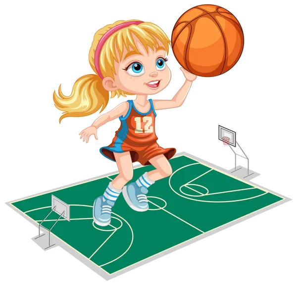 Lindo Jugador Baloncesto Ilustración Personaje Dibujos Animados — Vector de stock