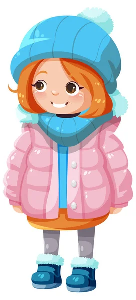 Cute Girl Cartoon Character Wearing Winter Cloth Illustration — Stock Vector