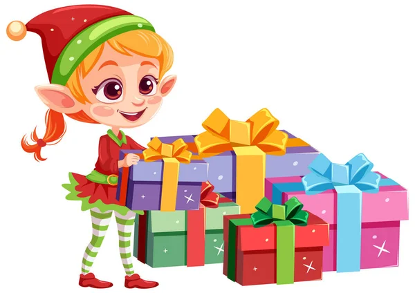 Caractère Noël Avec Cadeau Illustration Cadeau Noël — Image vectorielle