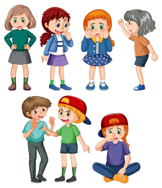 Set Bully Kids Cartoon Character Illustration — Stok Vektör