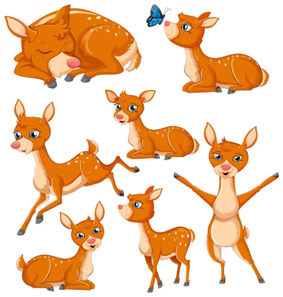 Ilustrasi Kumpulan Karakter Deer Kartun - Stok Vektor