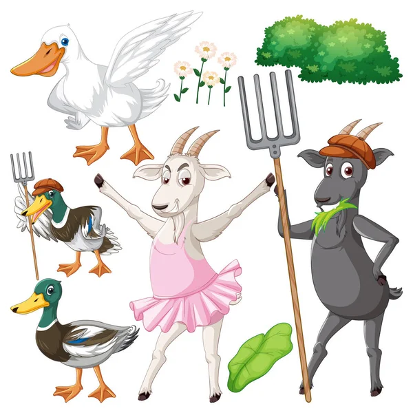Set Mix Animal Farm Character Illustration — Stock Vector