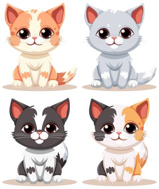 Set of cute cat cartoon character illustration