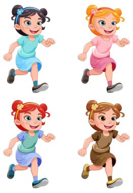 Running girl cartoon character illustration
