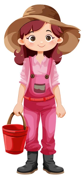 带水桶插图的可爱园艺师卡通人物 — 图库矢量图片