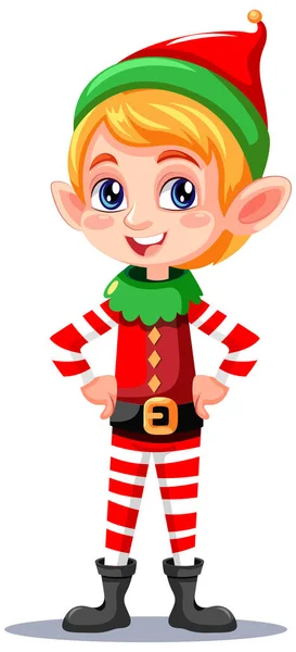 Rozkošný Vánoční Kreslený Elf Charakter Ilustrace — Stockový vektor