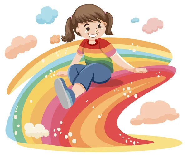 Happy Girl Rainbow Wave Illustration — Stock Vector