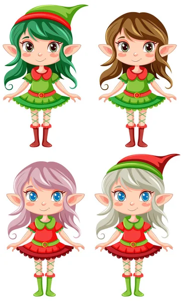 Conjunto Personaje Dibujos Animados Ilustración Traje Elfo Navidad — Archivo Imágenes Vectoriales