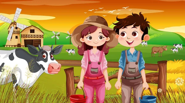 可爱的农民卡通人物插图 — 图库矢量图片