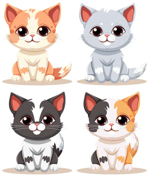 Set Cute Cat Cartoon Character Illustration — Stockvector