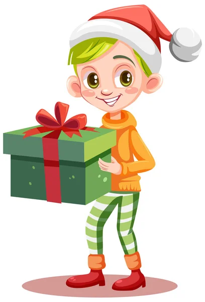Natale Personaggio Dei Cartoni Animati Possesso Scatola Regalo Illustrazione — Vettoriale Stock