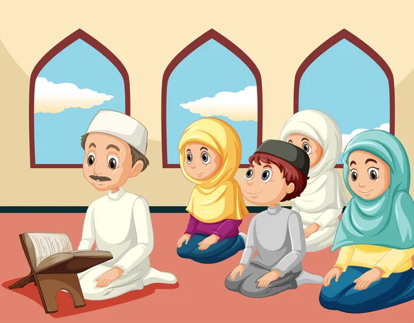 Muszlim Család Rajzfilmfigurák Illusztráció — Stock Vector