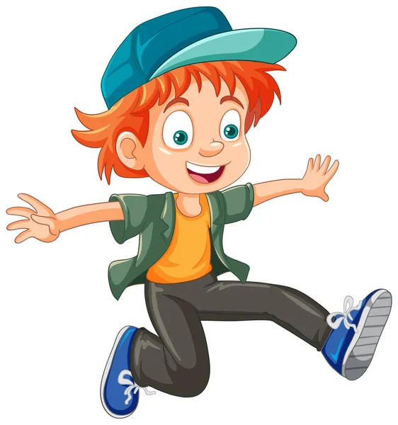 キャップジャンプ漫画のキャラクターイラストを身に着けている都市の少年 — ストックベクタ