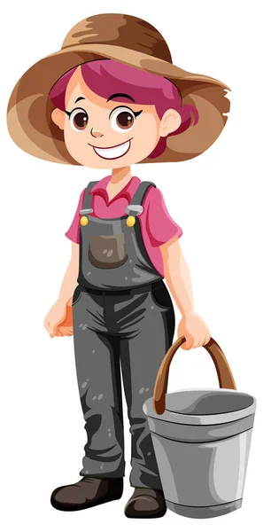 Bonito Personagem Desenho Animado Jardineiro Com Balde Ilustração —  Vetores de Stock