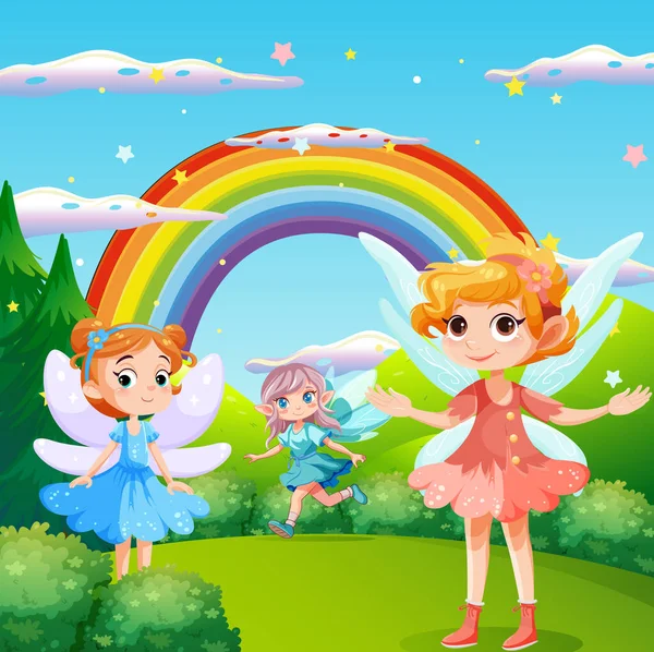 Fairy Πριγκίπισσα Κινουμένων Σχεδίων Μαγεία Φόντο Εικονογράφηση — Διανυσματικό Αρχείο