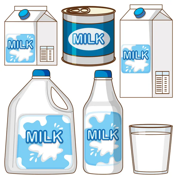 Set Semplice Cartone Animato Latte Isolato Illustrazione — Vettoriale Stock