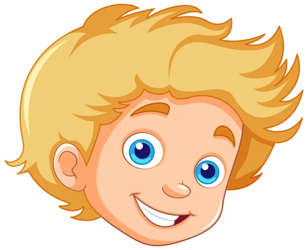 Niño Caucásico Con Ojos Azules Cabeza Dibujo Animado Personaje Ilustración — Vector de stock