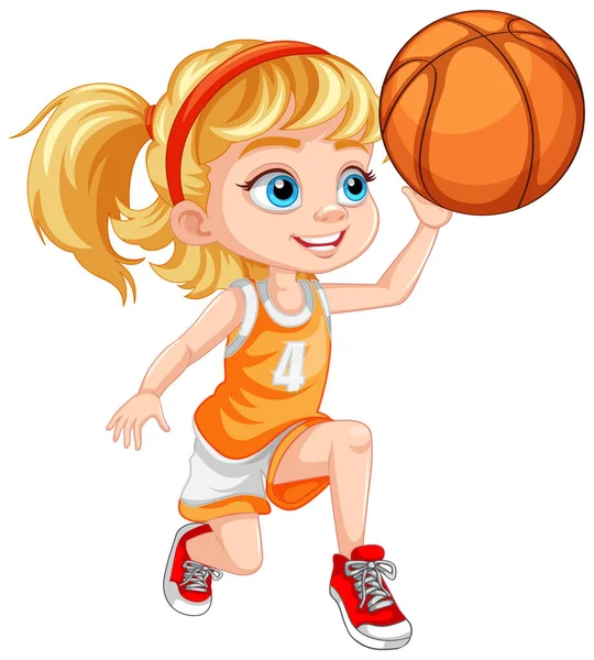 Roztomilá Dívka Hraje Basketbal Ilustrace — Stockový vektor