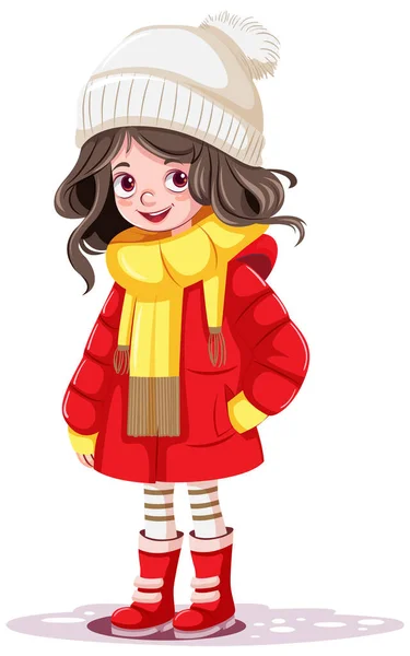 Carino Ragazza Personaggio Dei Cartoni Animati Inverno Vestito Illustrazione — Vettoriale Stock