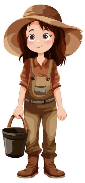 带水桶插图的可爱园艺师卡通人物 — 图库矢量图片