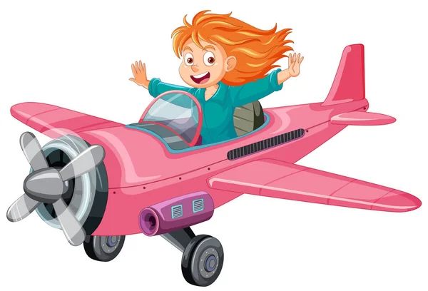 Žena Pilot Létání Letadlo Ilustrace — Stockový vektor